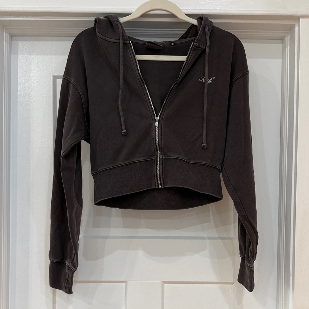 Kith Women's Dark Grey Cropped Zip-Up Hoodie